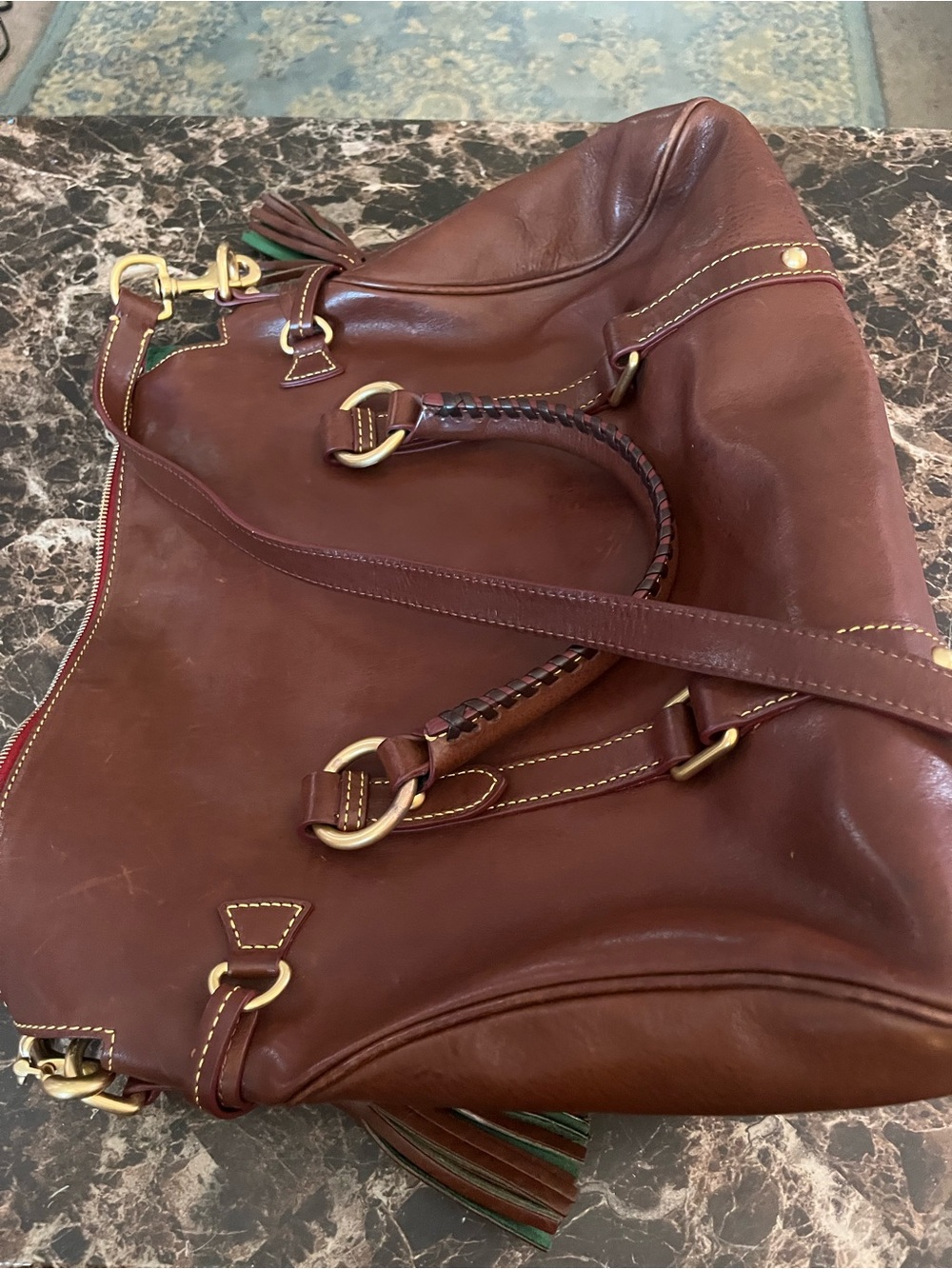 Dooney & Bourke large Chestnut Brown Leather Florentine satchel bag EUC - Picture 14 of 15